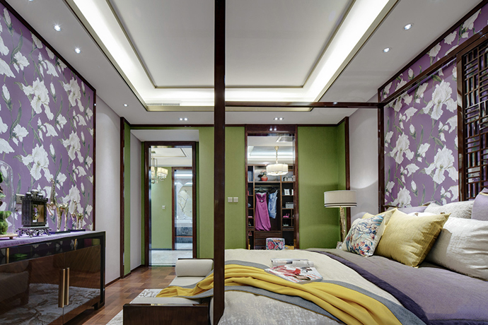 成都全包装修公司四川大晶装饰中式古典卧室装修效果图 现代与传统的结合