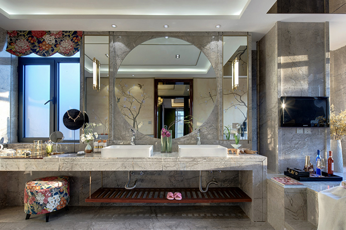 成都全包装修公司四川大晶装饰中式古典五居室卫生间装修效果图 现代与传统的结合