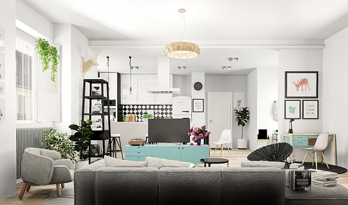 成都大晶装饰单身公寓装修案例 黑白灰经典配色-客厅