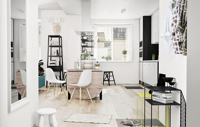 成都大晶装饰单身公寓装修案例 黑白灰经典配色-餐厨客厅