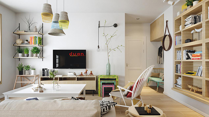 成都大晶装饰现代风格小户型公寓客厅装修案例：空间布局与使用功能完美结合