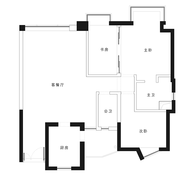 现代简约三居室改造-原始户型图