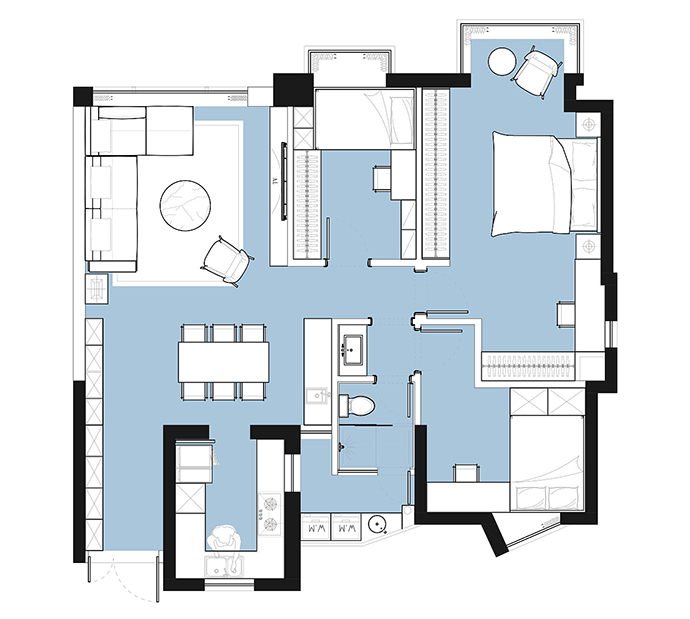 现代简约三居室改造-平面布置图